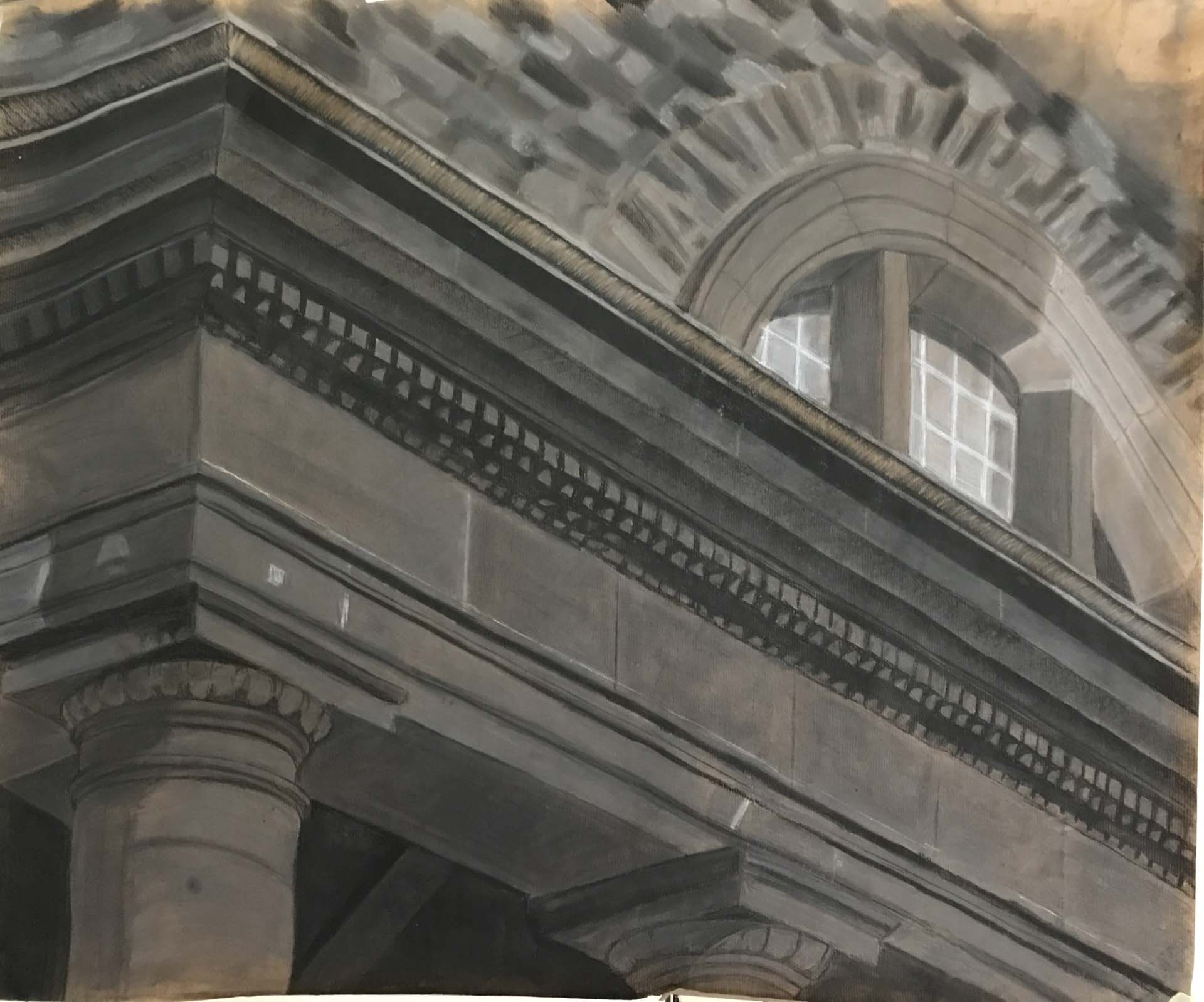 Übergroße Architekturdetails mit Kreide