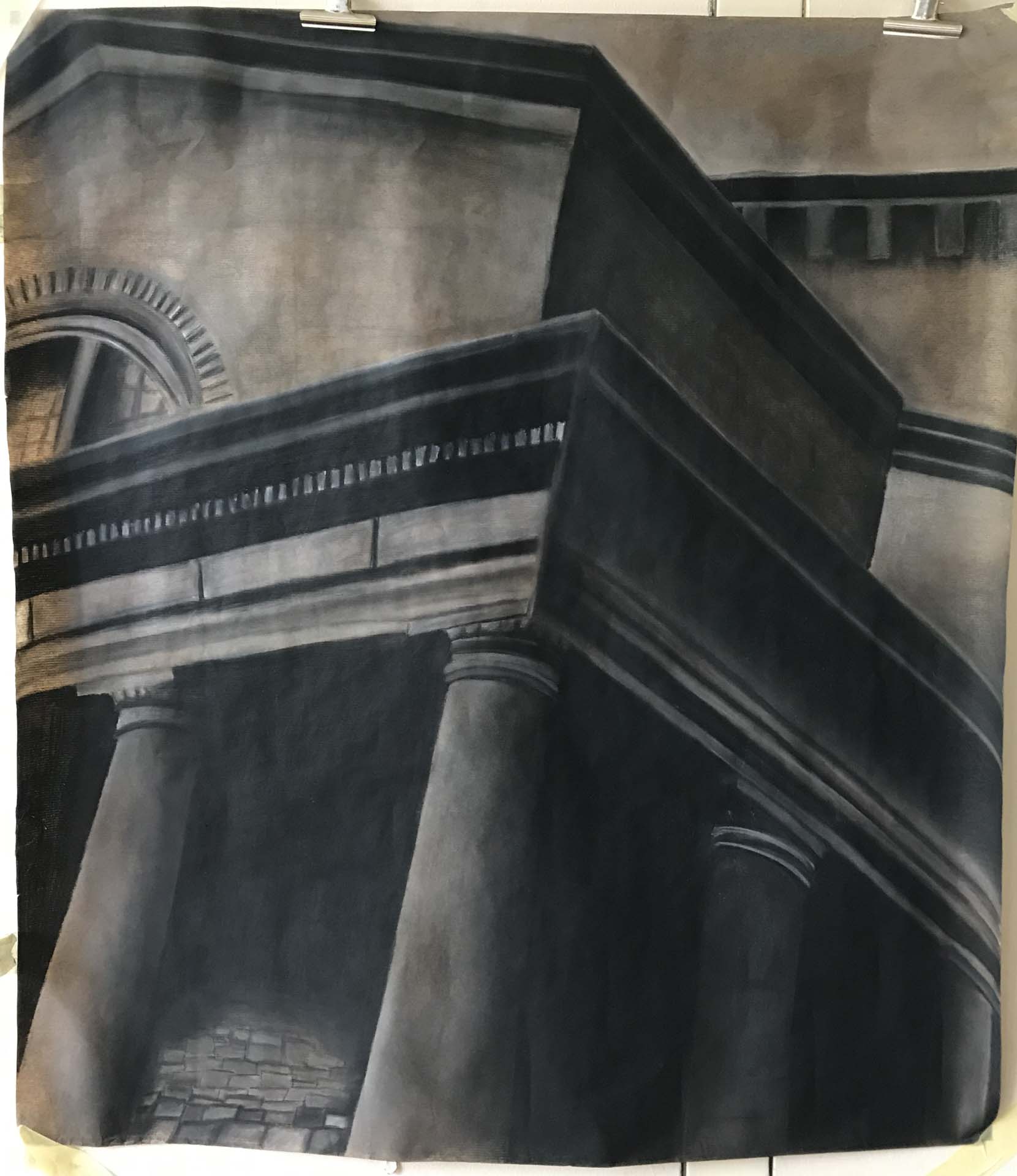 Übergroße Architekturdetails mit Kreide