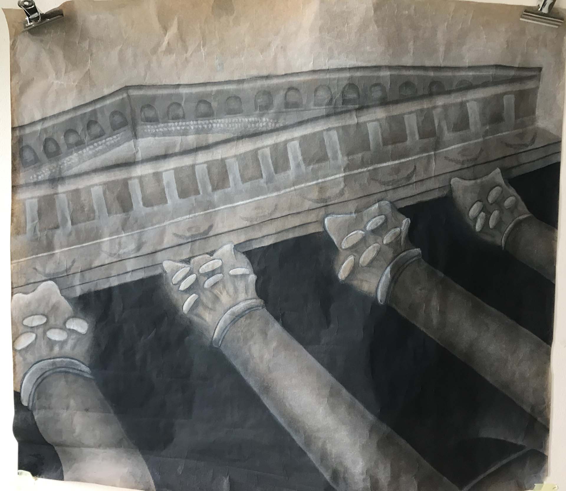 Übergroße Architekturdetails mit Kreide