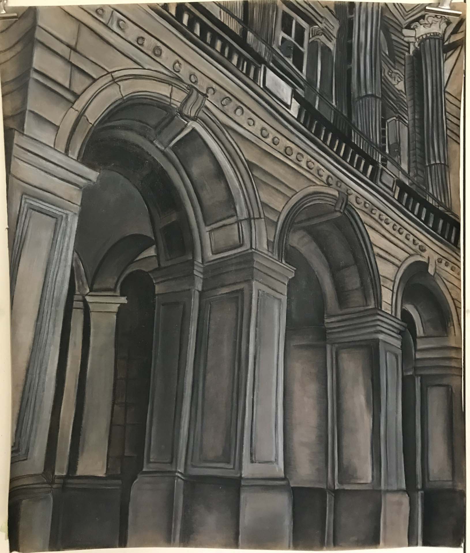 Übergroße Architekturdetails mit Kreide